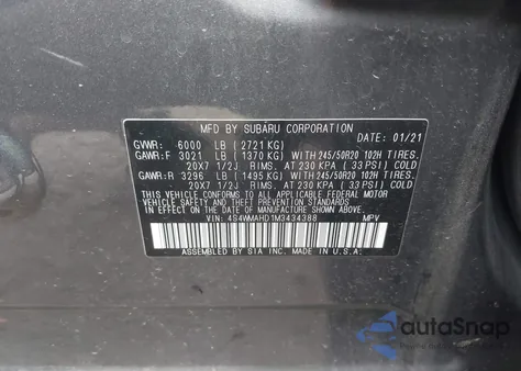 2021 Subaru Ascent Premium from USA, damaged, VIN 4S4WMAHD1M3434388